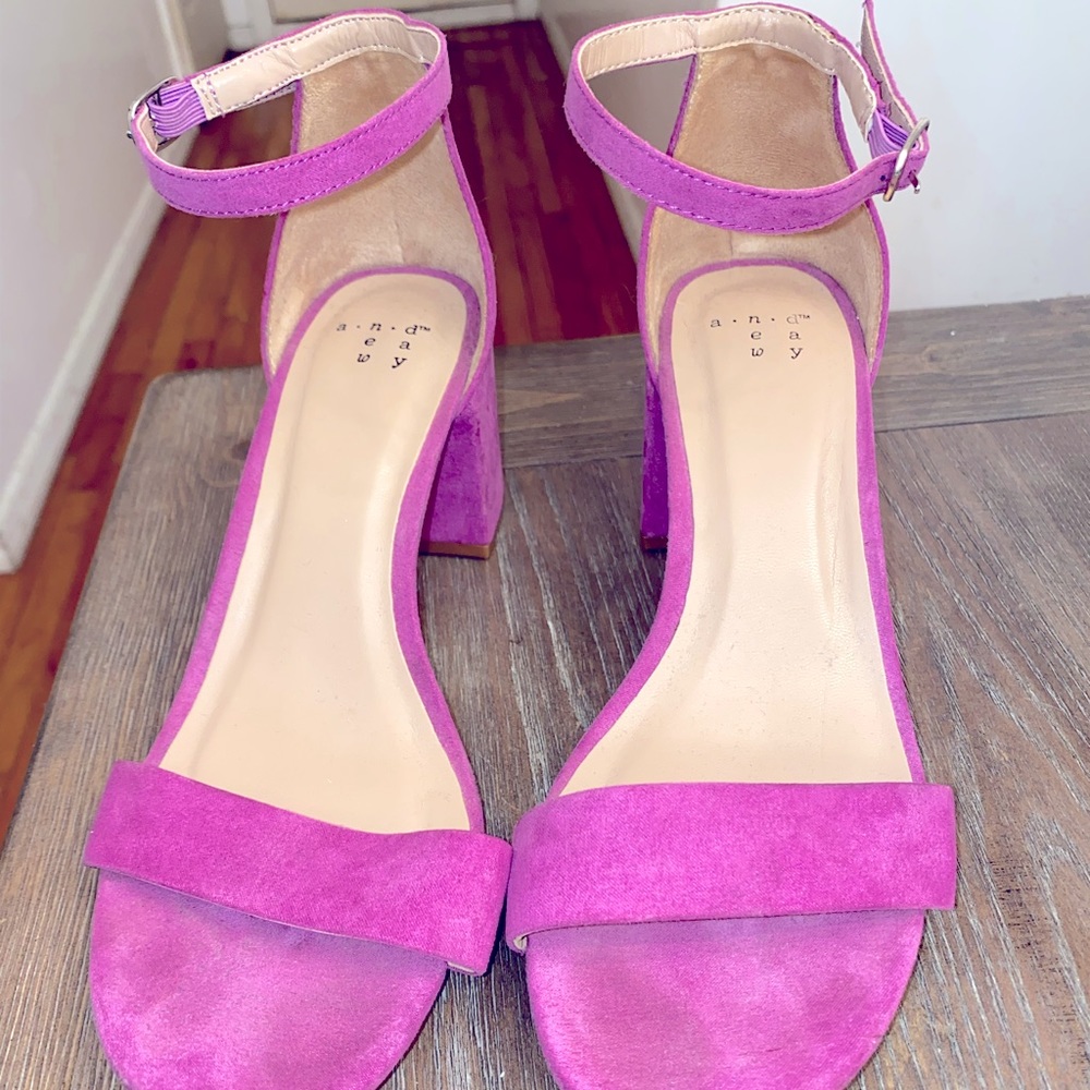 Hot Pink Low Heel Strappy Sandals